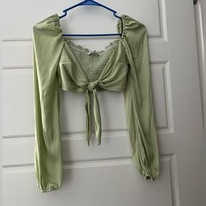 Fashionnova Green Tie Front Top